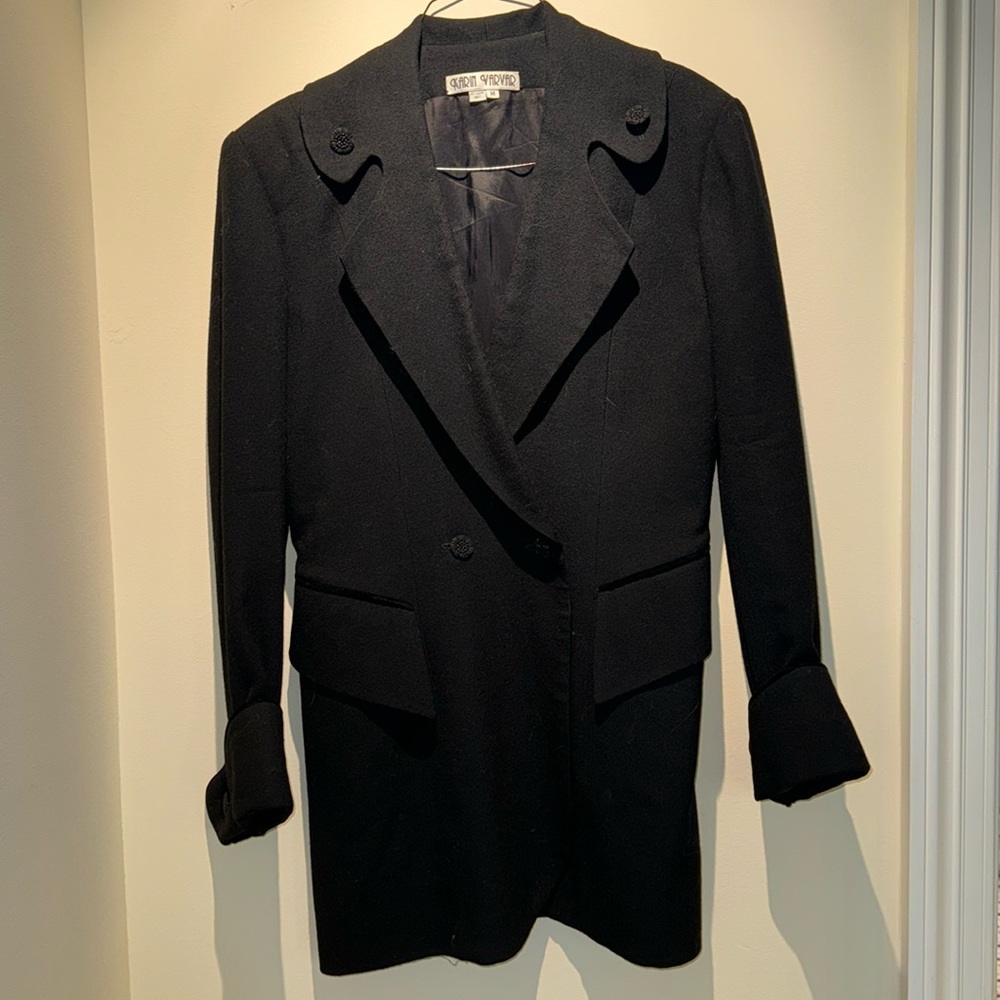 Black double breasted Karin Varvar overcoat - light weight, 3/4 length
